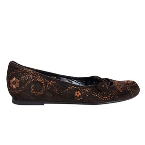 tyler Richard Tyler Suede Brown Embroidered Mary Jane Flats Size 6